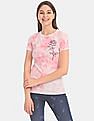 Aeropostale Women Pink Crew Neck Allover Dye Cotton Jersey T-Shirt
