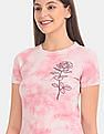 Aeropostale Women Pink Crew Neck Allover Dye Cotton Jersey T-Shirt
