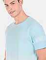 Aeropostale Men Light Blue And White Ombre Dyed Cotton T-Shirt
